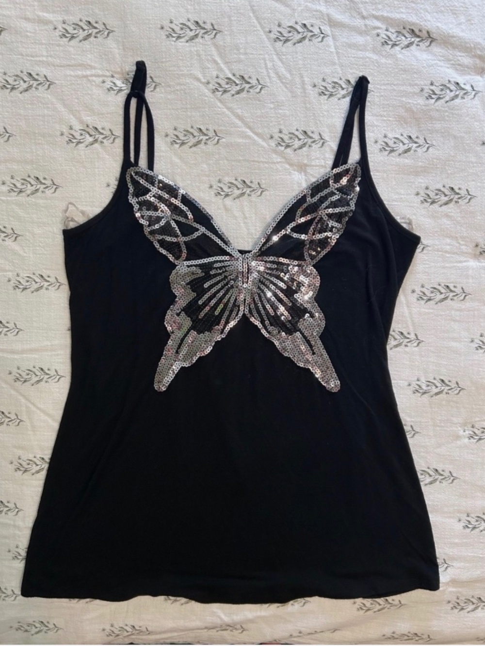 Womens Maurices Black & Silver Sequin Tank Top Size L